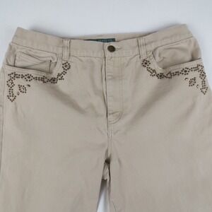 VTG Lauren Jeans Co Ralph Lauren Jeans Womens 12 Beige Studded Stretch Bootcut
